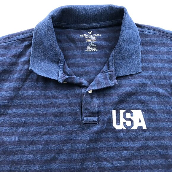 American Eagle Outfitters Men's Polo Shirt Large USA Slim Fit Core Flex Striped - Picture 6 of 12